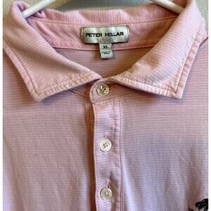 Peter Millar Men's Pilot Mill Haynes Pink Stripes Golf Performance Polo Shirt XL